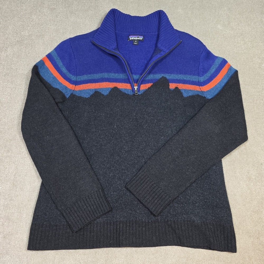 Patagonia Fitz Roy Mountain Design Men's M 100% Merino Wool 1/4 Zip Sweater